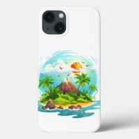 Tropical Island Illustration with Ocean View