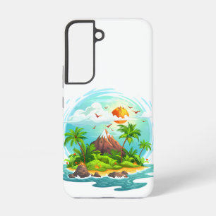 Tropical Island Illustration with Ocean View Samsung Galaxy Case