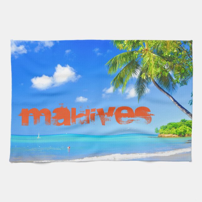 Tropical island in Maldives Tea Towel (Horizontal)