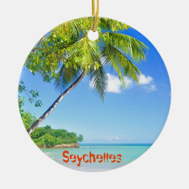 Tropical island in Seychelles Ceramic Tree Decoration (Front)