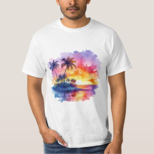 Tropical island landscape at dusk T-Shirt