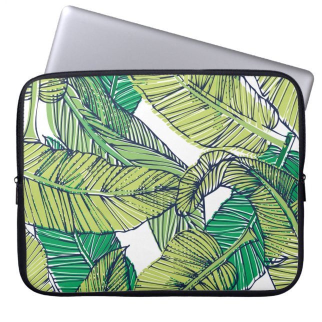 tropical island leaf illustration/vintage laptop sleeve (Front)