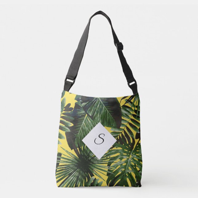 Tropical Island Leaves Monogram with Your Initials Crossbody Bag (Front)