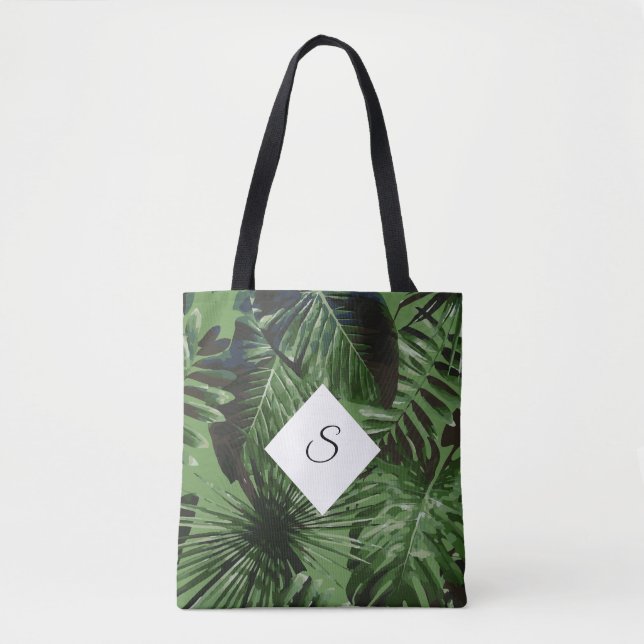Tropical Island Leaves Monogram with Your Initials Tote Bag (Front)