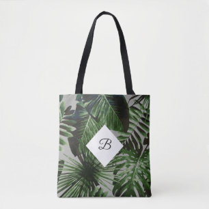 Tropical Island Leaves Monogram with Your Initials Tote Bag