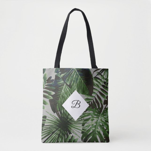 Tropical Island Leaves Monogram with Your Initials Tote Bag (Front)