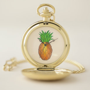Tropical Island Luau Hawaiian Pineapple Fruit Pocket Watch