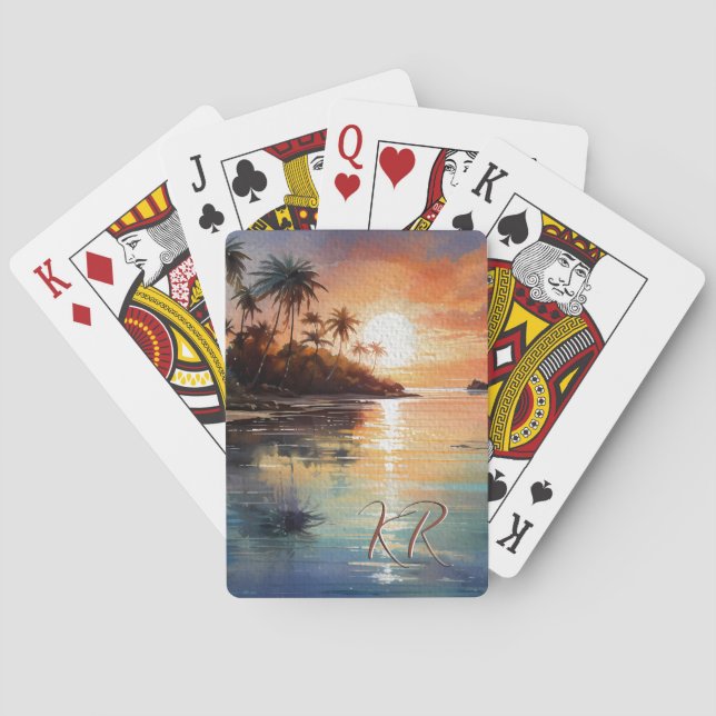 Tropical Island Ocean Beach Scene Initials  Playing Cards (Back)