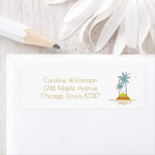 Tropical Island Ocean Palm Tree Return Address (Insitu)