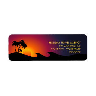 Tropical Island Ocean Palm Trees labels