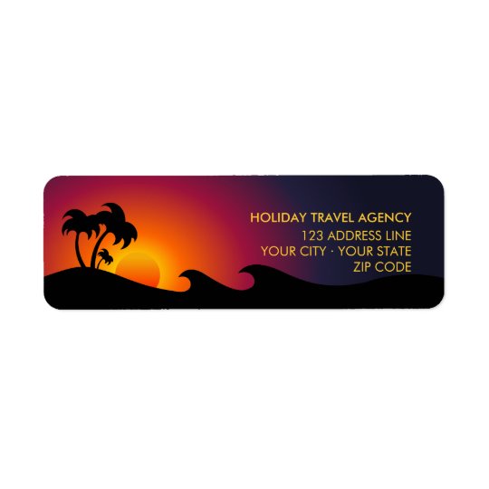 Tropical Island Ocean Palm Trees labels