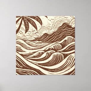 Tropical island on the sea wood print style
