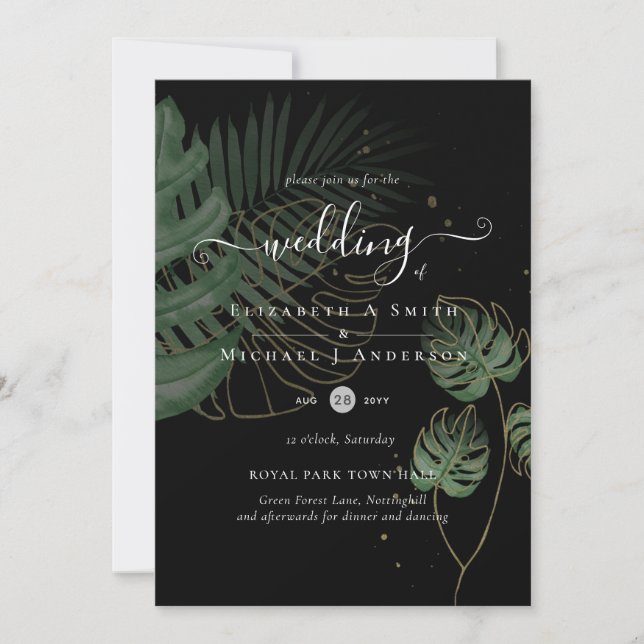 Tropical Island Palm Leaves Beach Wedding Invitation (Front)
