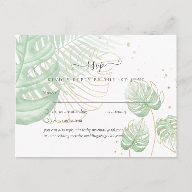 Tropical Island Palm Leaves Beach Wedding Postcard (Front)