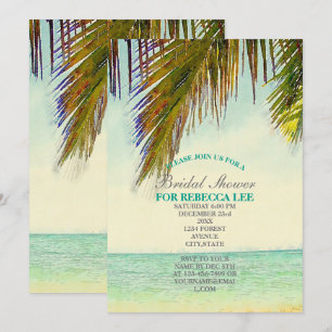 tropical island palm tree beach bridal shower invitation