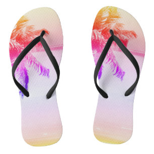 Tropical Island Palm Tree Retro Beach Flip Flops