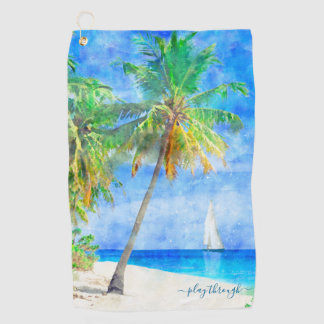 Tropical Island Palm Tree Sailboat Golf Towel