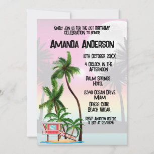 Tropical Island Palm Tree Sunset Invitation