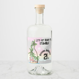 Tropical Island Palm Tree Sunset  Liquor Bottle Label