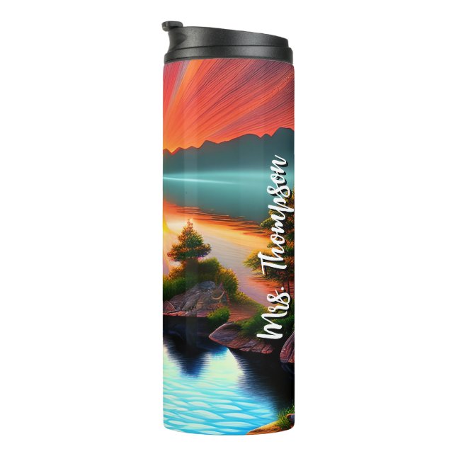 Tropical Island Palm Tree Sunset On The Beach Thermal Tumbler (Rotated Right)