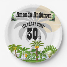 Tropical Island Palm Tree Sunset Paper Plate