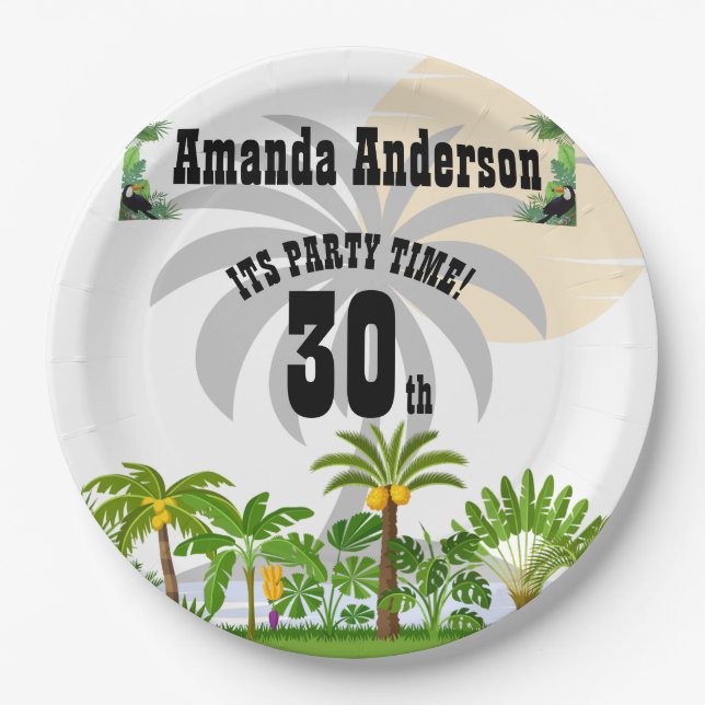 Tropical Island Palm Tree Sunset Paper Plate (Front)