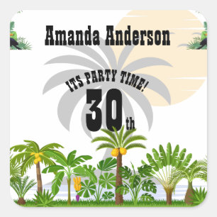 Tropical Island Palm Tree Sunset  Square Sticker
