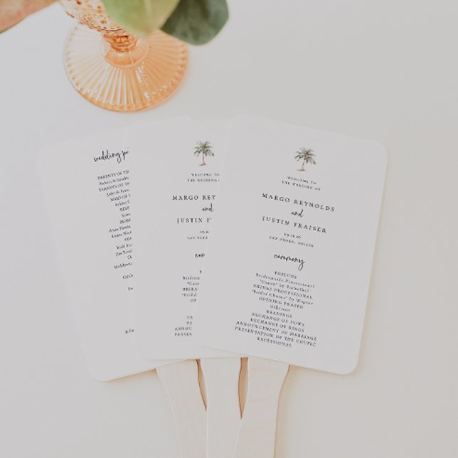 Tropical Island Palm Tree Wedding Program Hand Fan (Creator Uploaded)