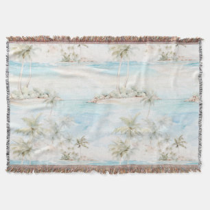 Tropical Island Palm Trees Beach Throw Blanket