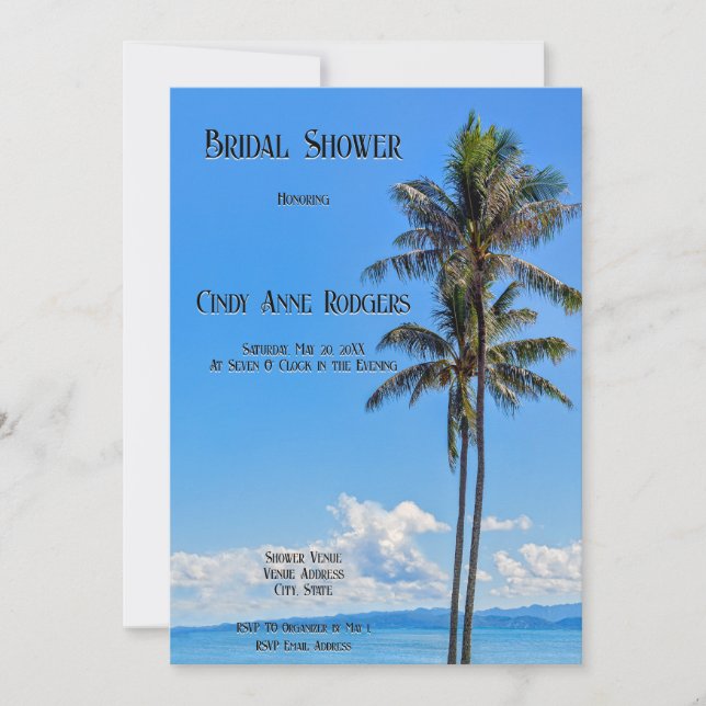 Tropical Island, Palm Trees, Blue Seas, Bridal, Invitation (Front)