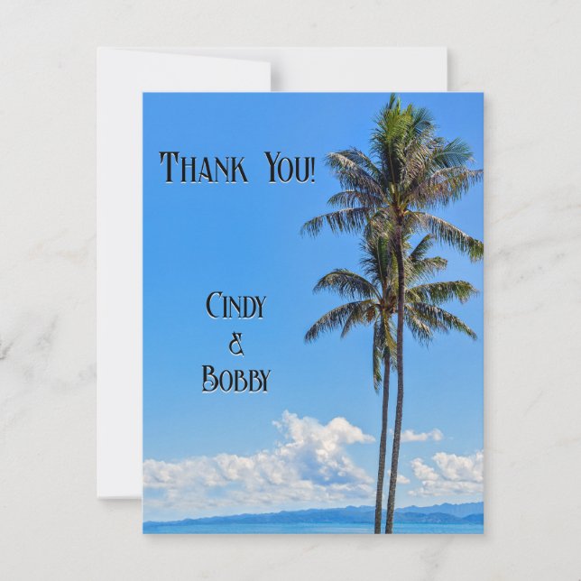 Tropical Island, Palm Trees, Blue Seas, Wedding Th Thank You Card (Front)