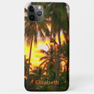 Tropical Island Palms Sunset Abstract Monogrammed iPhone 11 Pro Max Case