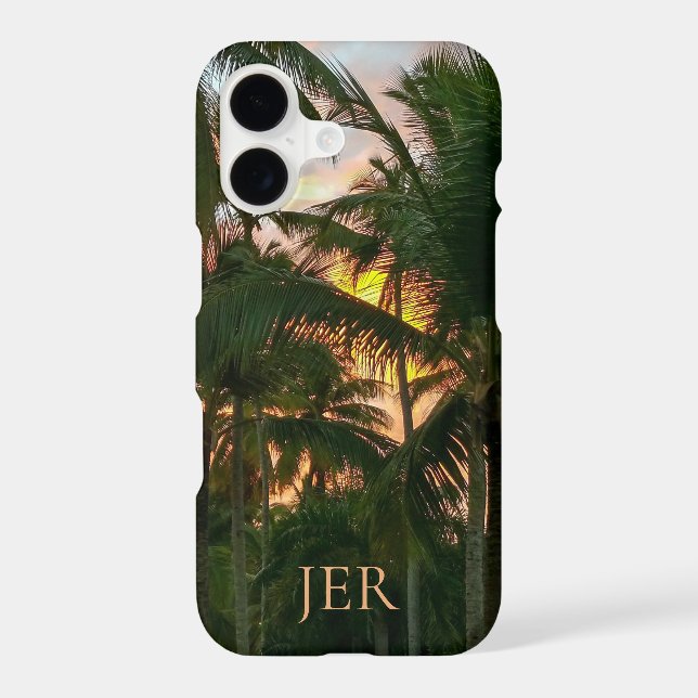 Tropical Island Palms Sunset Monogrammed Initials (Back)