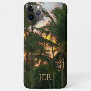 Tropical Island Palms Sunset Monogrammed Initials iPhone 11 Pro Max Case