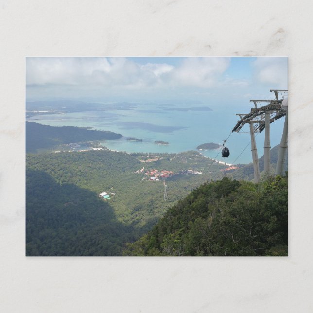 Tropical Island Panorama with Cable Car Holiday Postcard (Front)