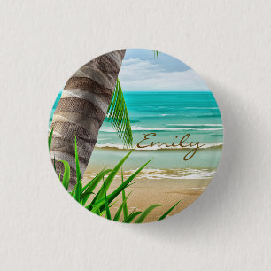Tropical Island Paradise Beach Personalised 3 Cm Round Badge