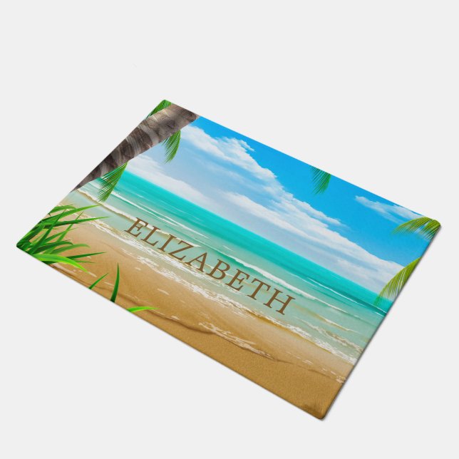 Tropical Island Paradise Beach Personalised Doormat (Angled)