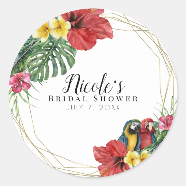 Tropical Island Paradise Birds Floral Botanical Classic Round Sticker (Front)