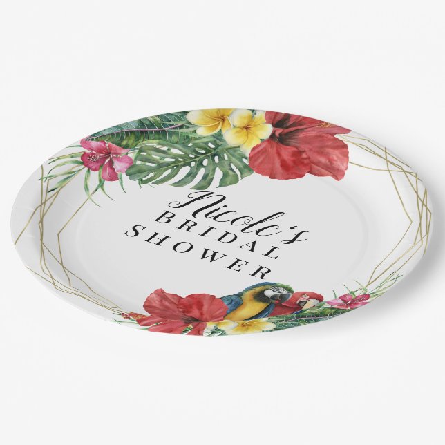 Tropical Island Paradise Birds Floral Botanical Paper Plate (Angled)