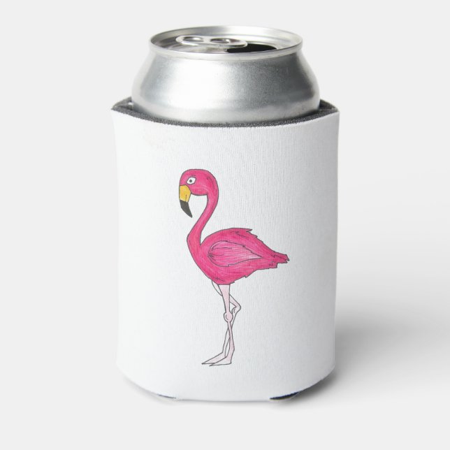 Tropical Island Paradise Hot Pink Flamingo Bird Can Cooler (Can Back)