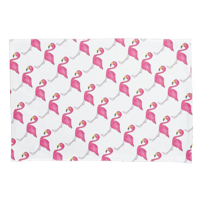 Tropical Island Paradise Hot Pink Flamingo Bird Pillowcase (Front)