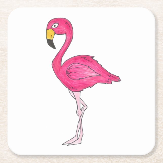 Tropical Island Paradise Hot Pink Flamingo Bird Square Paper Coaster (Front)