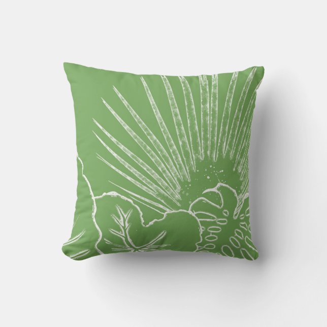 Tropical Island Paradise Jungle Palm Tree Leaf Cushion (Front)