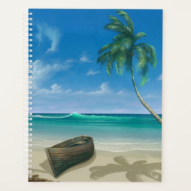 Tropical Island Paradise Sandy Beach Boat Planner (Front)