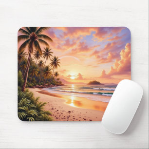 Tropical Island Paradise & Sunset Vibrant Rainbow Mouse Mat