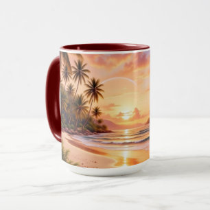 Tropical Island Paradise & Sunset Vibrant Rainbow Mug