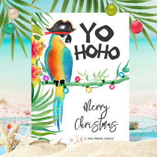 Tropical Island Parrot Pirate Yo Ho Ho Christmas Holiday Card