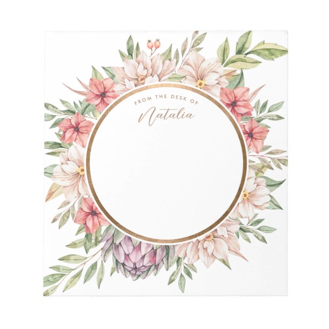 Tropical Island Pastel Floral Personalised Notepad (Front)
