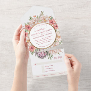 Tropical Island Pastel Floral Wedding All In One I Invitation