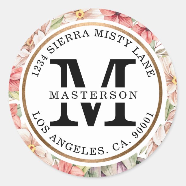 Tropical Island Pastel Floral Wedding Monogram Classic Round Sticker (Front)